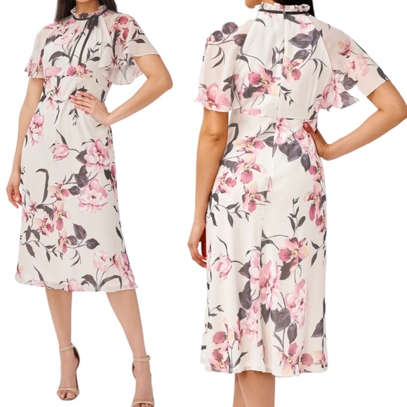 Adrianna Papell Dresses & Skirts - New ADRIANNA PAPELL Plus Size Floral Print Chiffon Fit & Flare Midi Dress 16